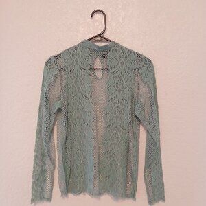 BKE Boutique Turquoise Mesh/Knit Top, Sz XS